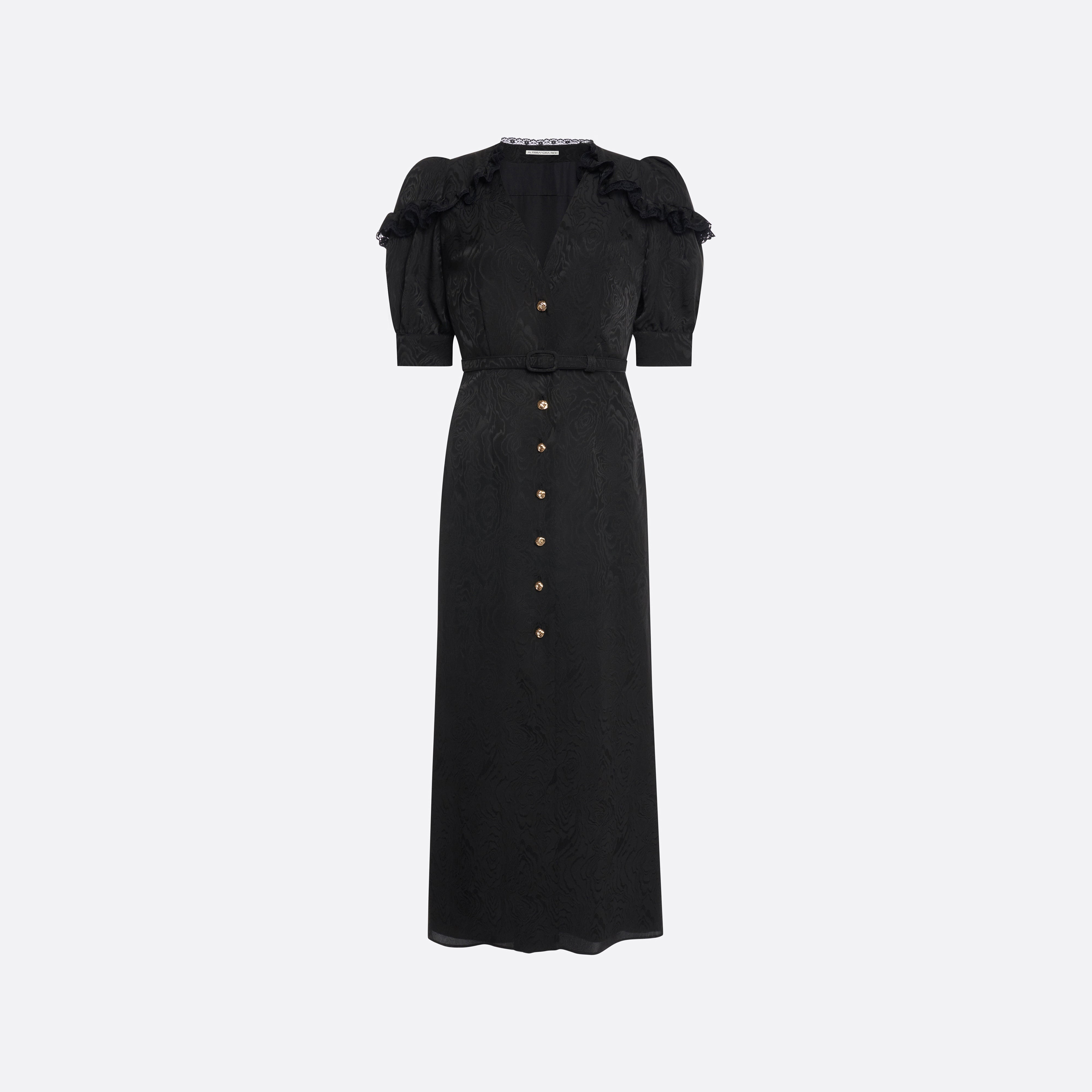 Alessandra Rich Silk Jacquard Midi V-Neckline robe midi noire soie