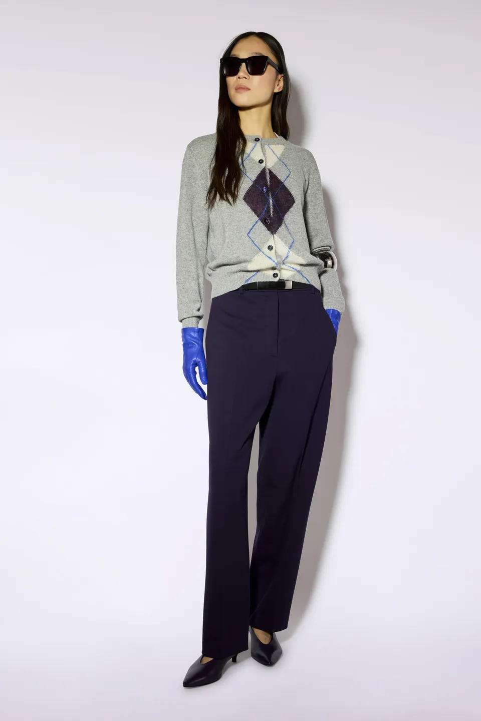 Liviana Conti Saba cardigan gris cachemire mohair losanges