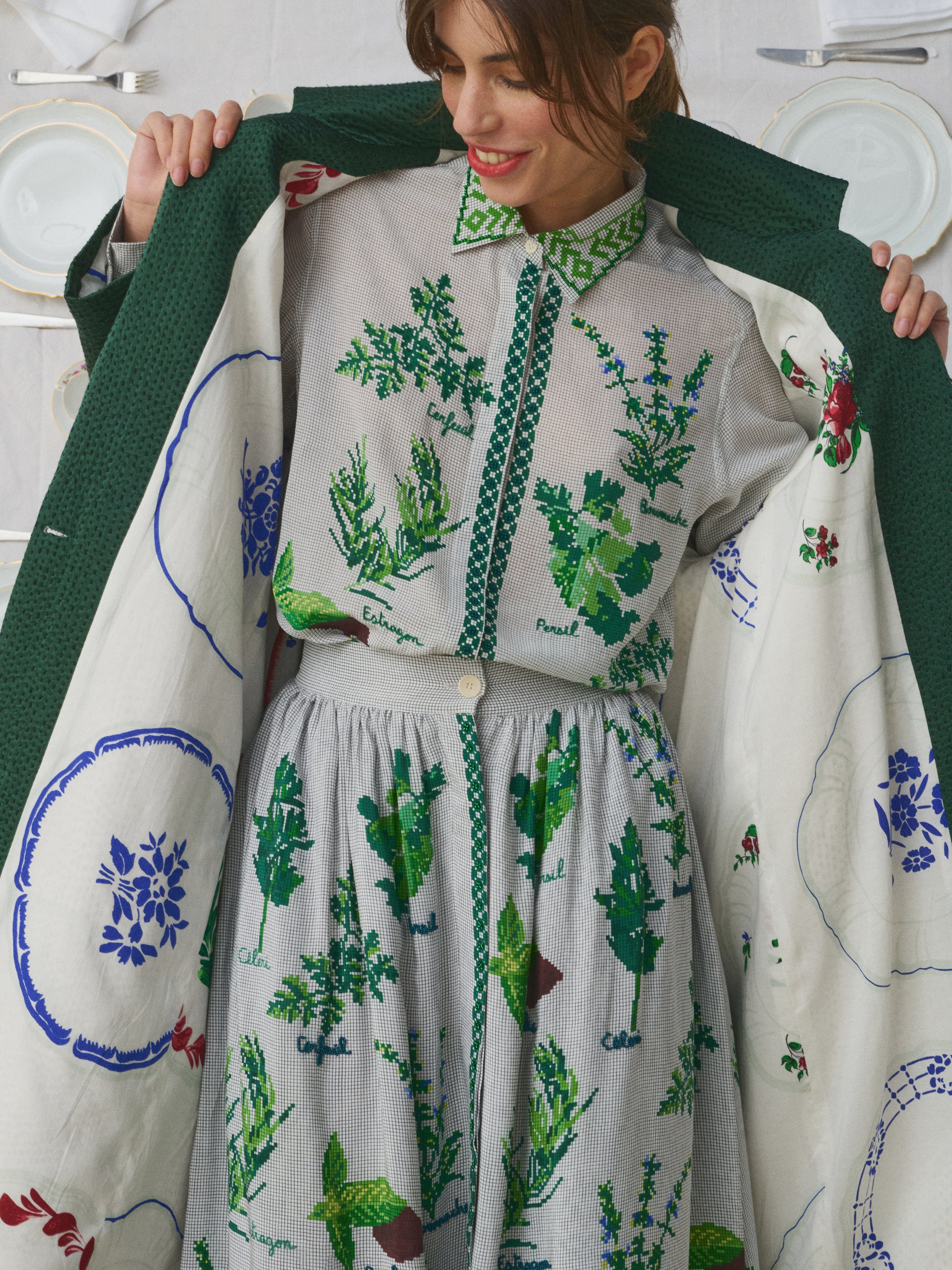 MII À Table Doniv manteau soie vert bouteille S-M