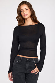 Oh Polly Nari Top Noir Transparent Dos Nu Manches Longues