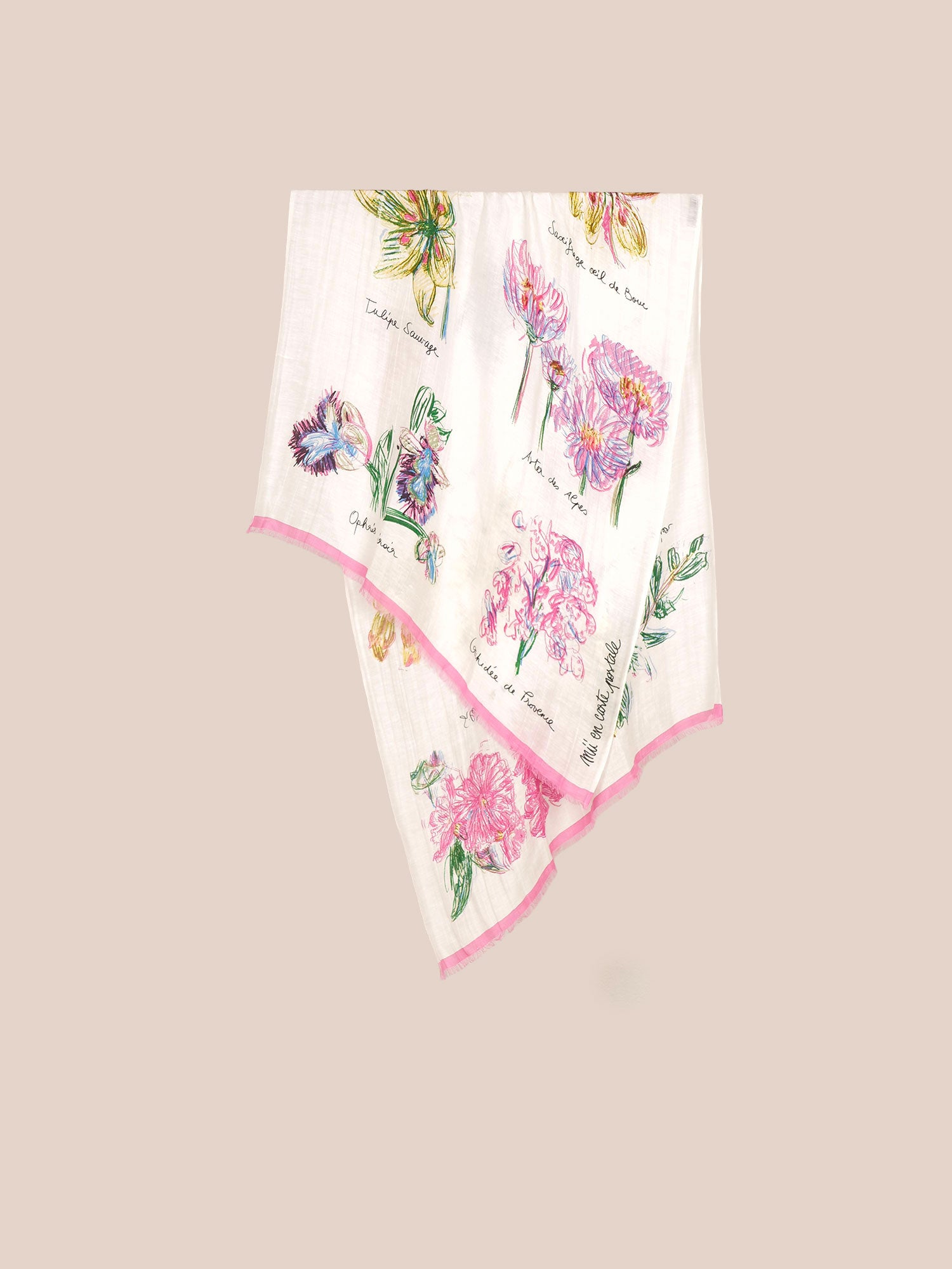 MII Carte postale foulard Fleurs sauvages lin soie 77x180