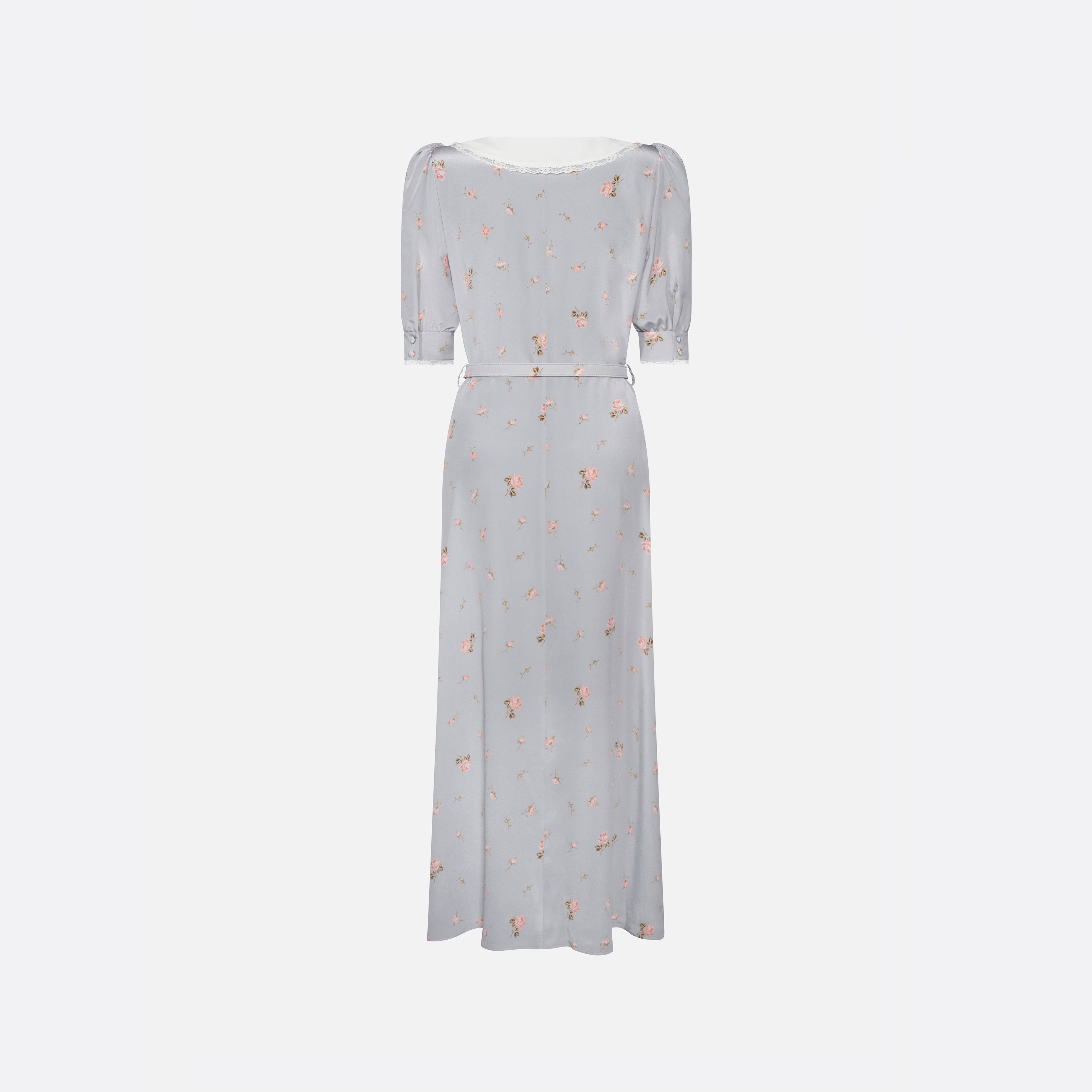 Alessandra Rich Floral Silk Midi robe soie gris rose taille 40