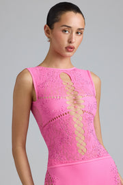 Oh Polly Embellished 8177 top col montant rose bonbon
