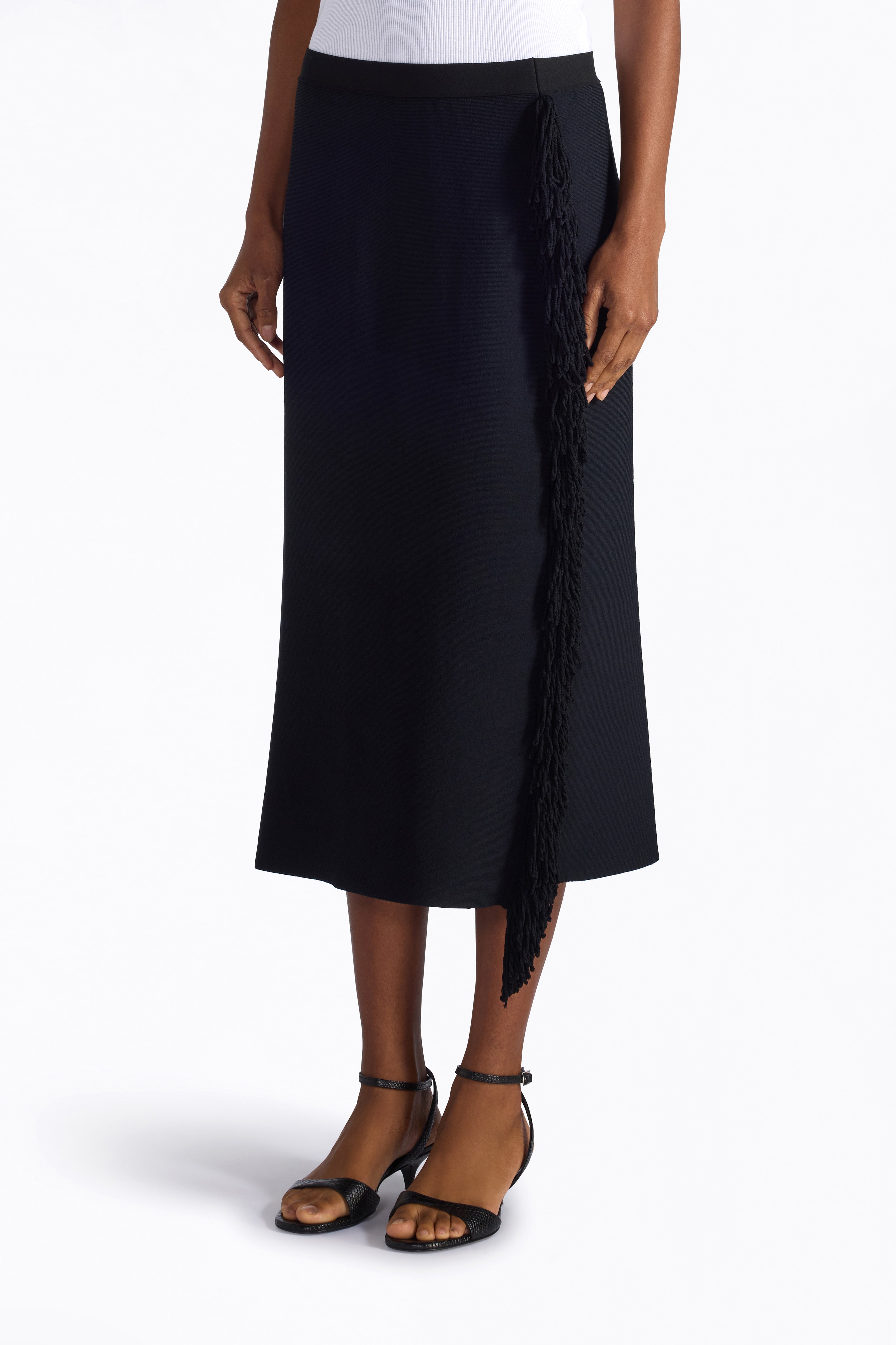 Liviana Conti Ayala jupe midi noire franges stretch
