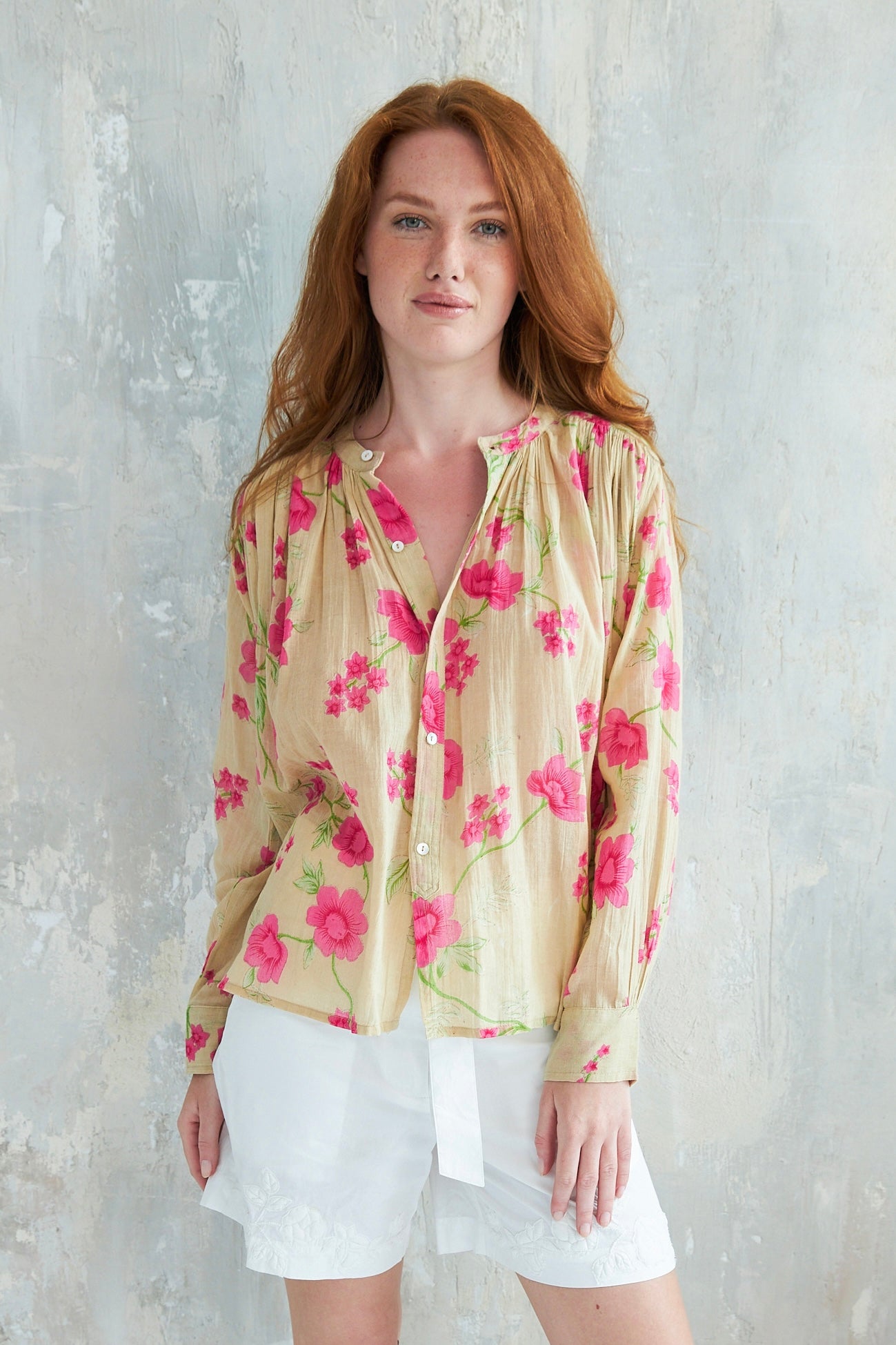 Chicosoleil Meera chemise beige Rose Garden 100% coton