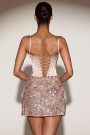 Oh Polly Embellished 15177 mini robe satin or rose sequins