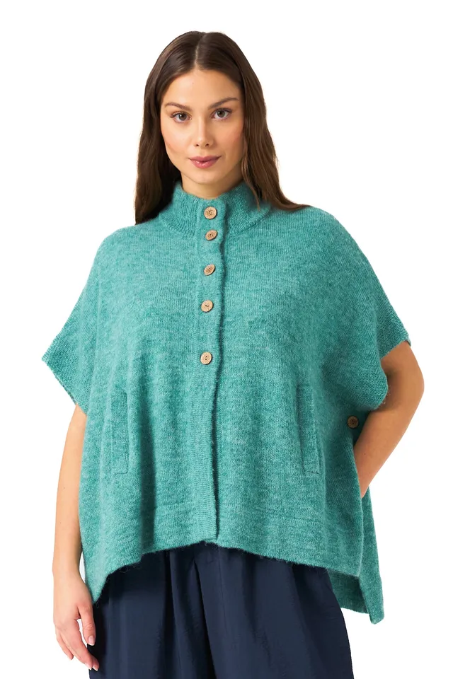 Chicosoleil Achill poncho maille vert turquoise mohair
