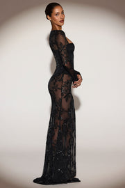 Oh Polly Embellished Robe Longue 15272 Noire Sequin Corset