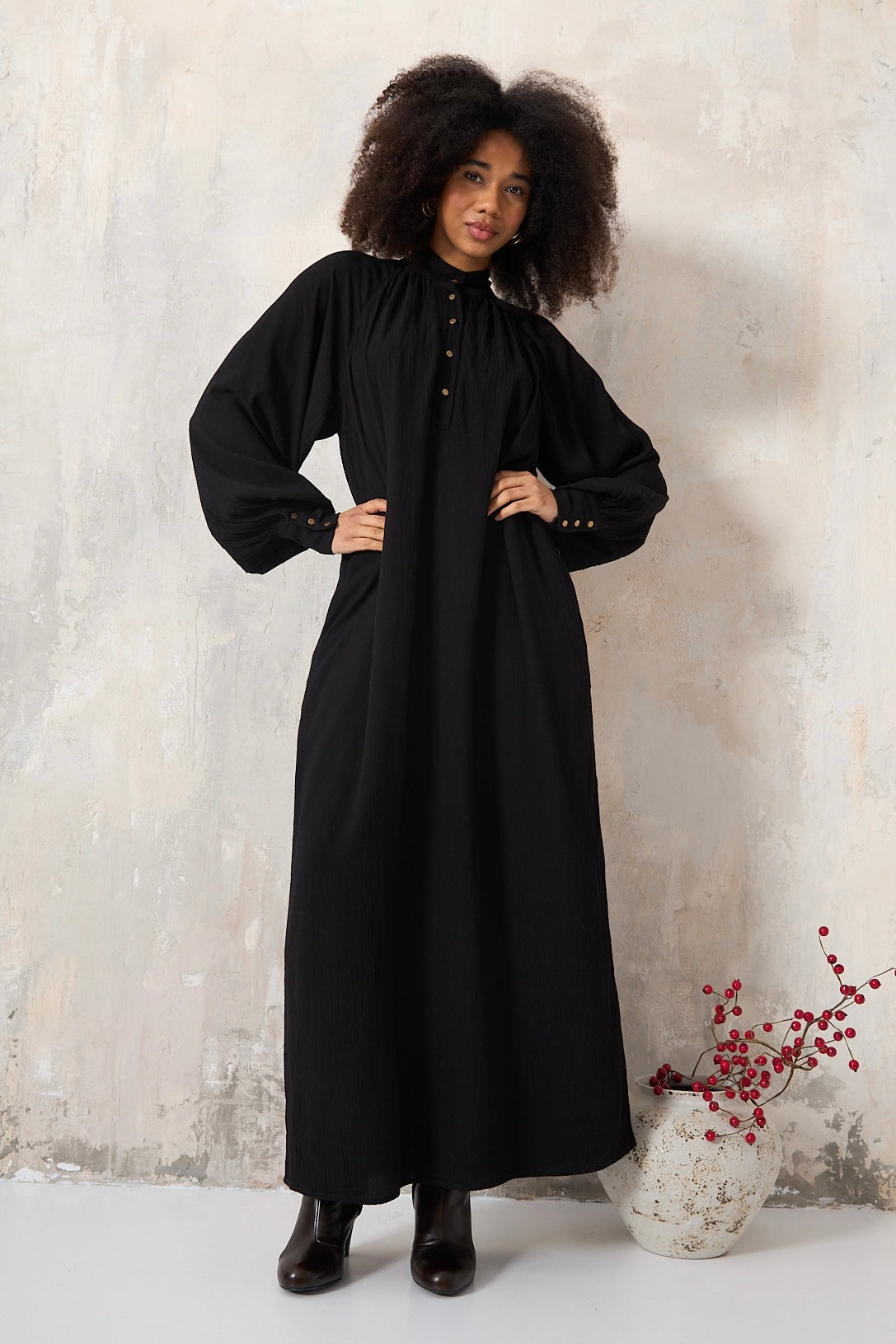 Chicosoleil Ozalee robe longue noire viscose fluide