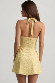 Oh Polly Nerine robe mini jaune fleurs licou trapèze