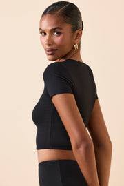 Oh Polly Myaree crop top noir manches courtes modal