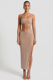 Oh Polly Alamea robe maxi miel bustier strass fendue