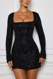 Oh Polly Kiyara mini robe noire sequins évasée
