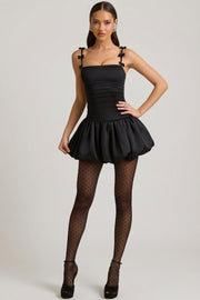Oh Polly Cirilla Mini Robe noire satin nœud jupe boule