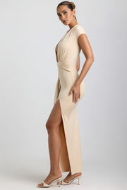 Oh Polly Amalda robe longue crème jersey fente