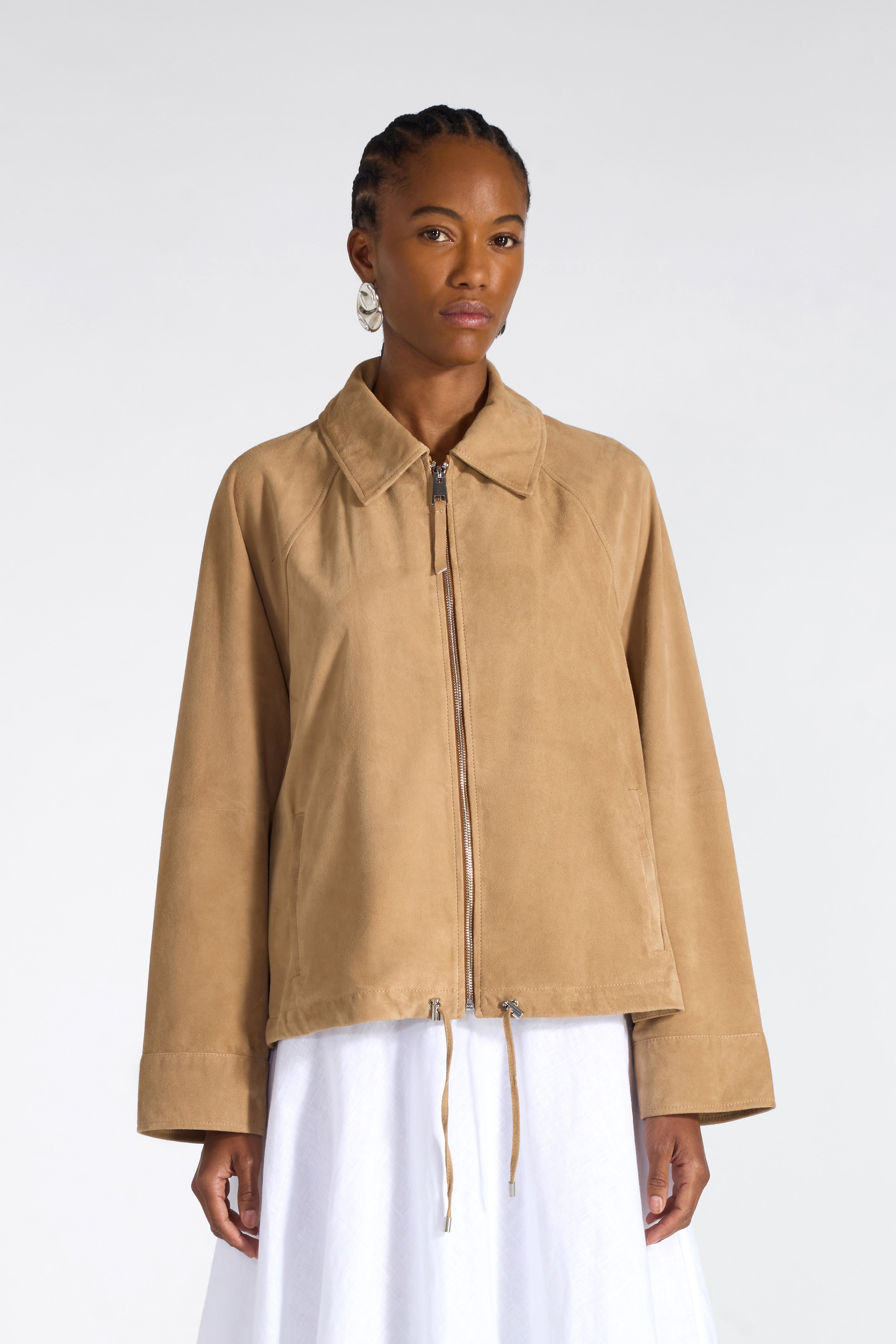 Liviana Conti Lance veste daim cremino col chemise zip