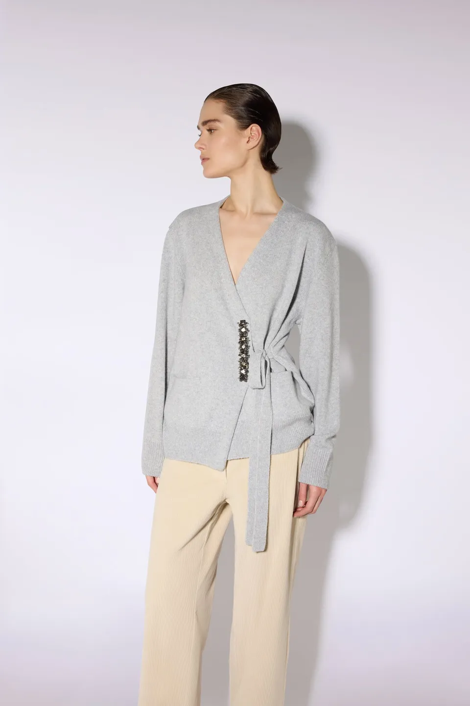 Liviana Conti Paris L6WC76 cardigan gris clair maille