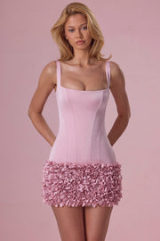 Oh Polly Zelia robe mini satin rose pâle bodycon