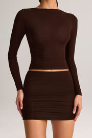 Oh Polly Alia 8641 top marron froncé manches longues
