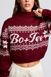 Oh Polly Knitwear BT1963 pull cropped rouge jacquard laine