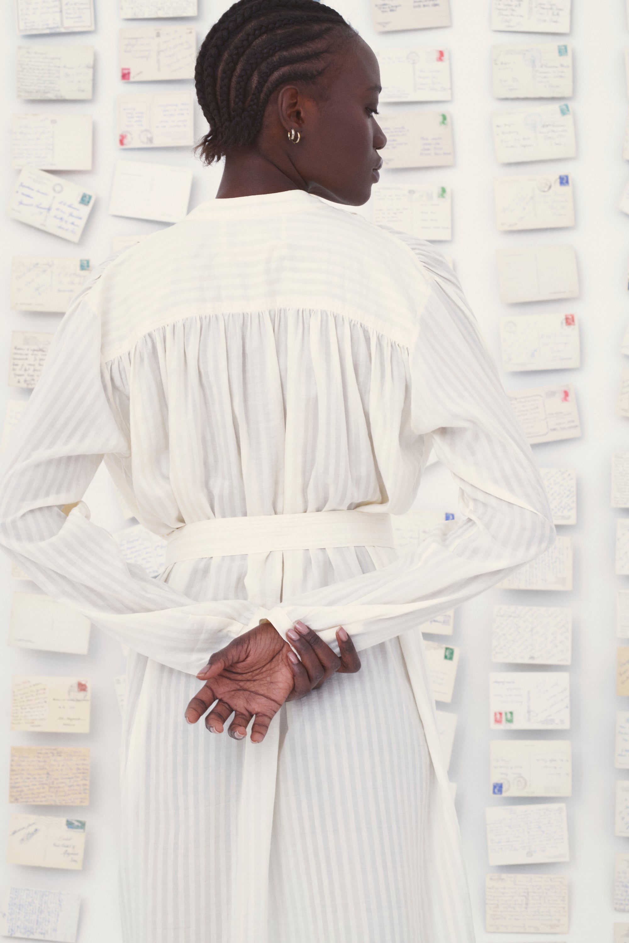 Mii en carte postale Eos robe coton-soie rayée blanc