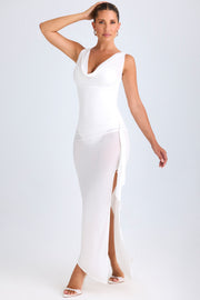 Oh Polly Deva Robe Midi Blanche Col Drapé Fente