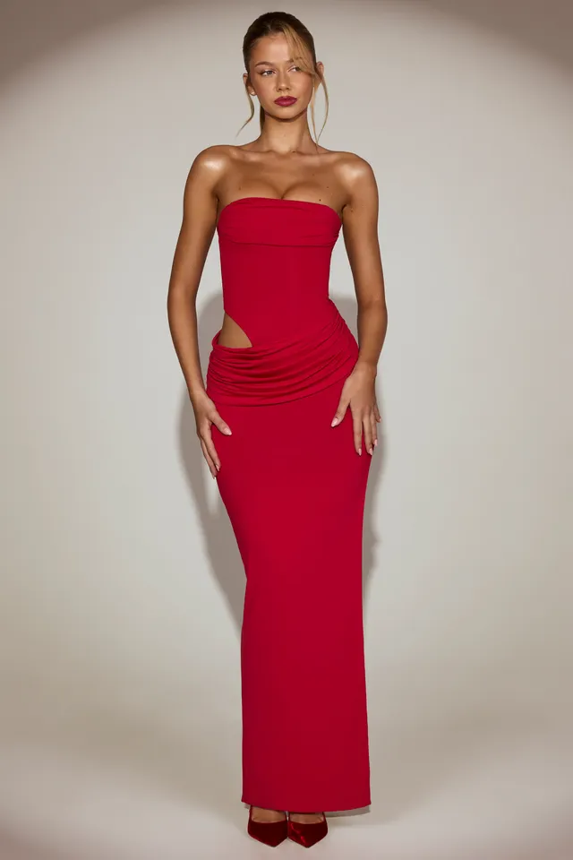 Oh Polly Zorya 15480 robe maxi rouge bandeau fendue