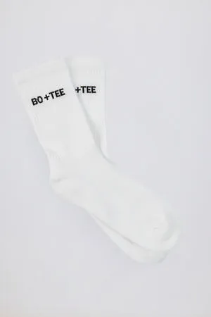 Bo+Tee chaussettes blanches mi-mollet coton côtelé