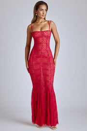 Oh Polly Dresses robe longue Marietta rouge dentelle