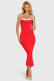Oh Polly Winslet Robe Bustier Cerise Dentelle Midaxi