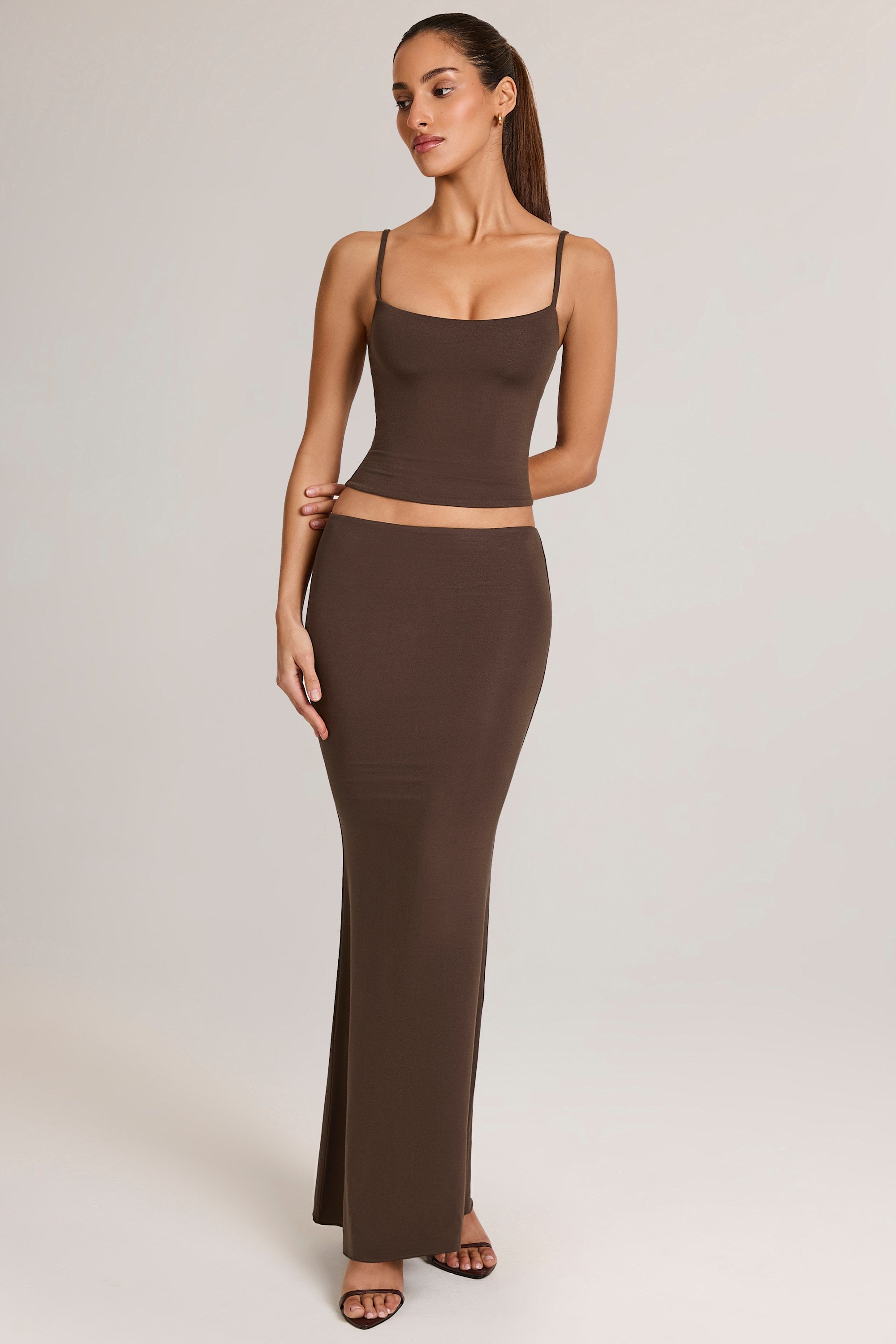 Oh Polly Avenley jupe maxi sirène marron chocolat