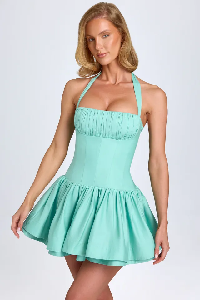 Oh Polly Maybelle robe mini vert d’eau col halter