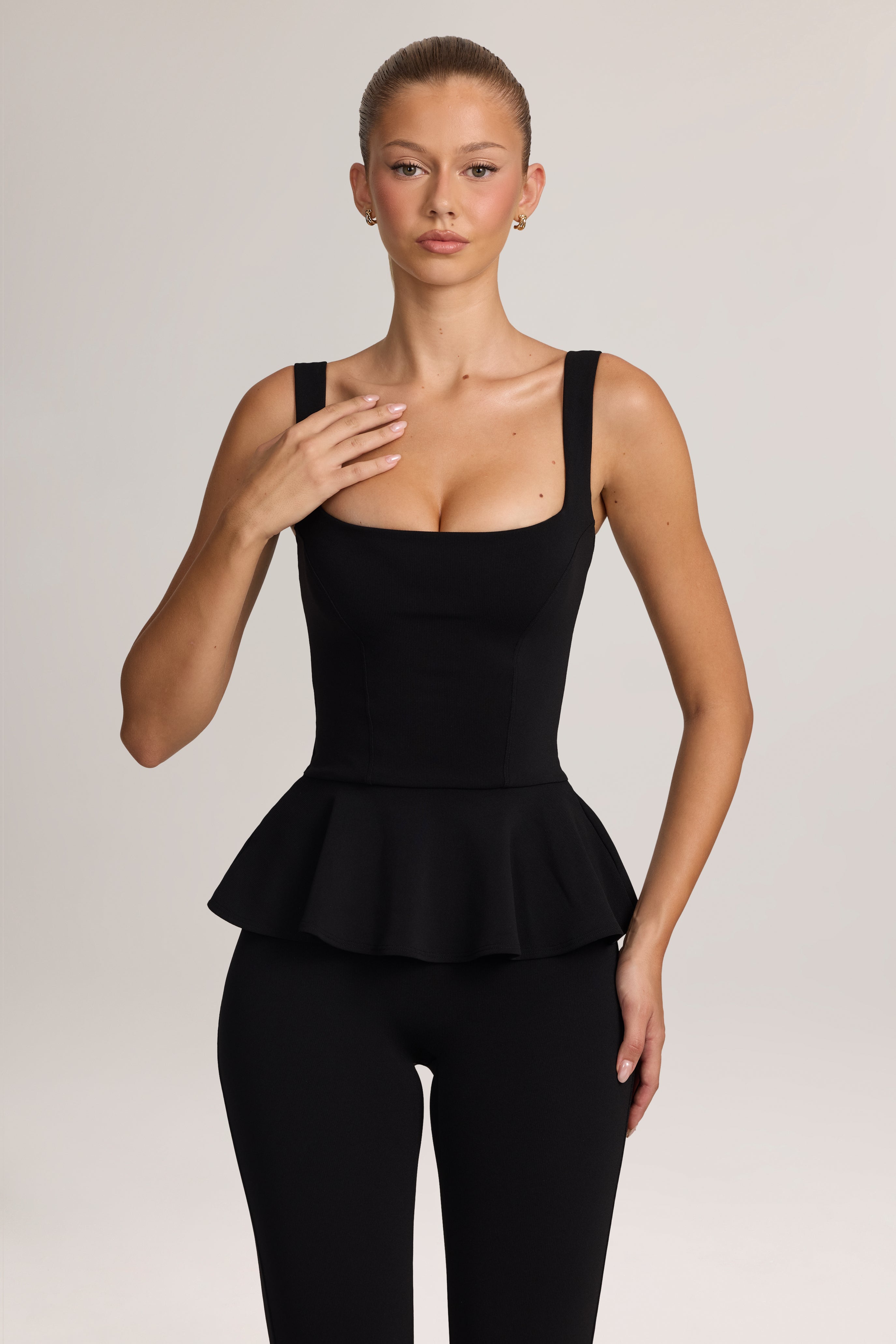 Oh Polly Haut Peplum Noir Ponte - Col Carré
