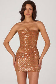 Oh Polly Rania Robe Mini Strass Bronze Moulante