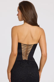 Oh Polly Araminta Top Corset Satin Noir Dos Lacé