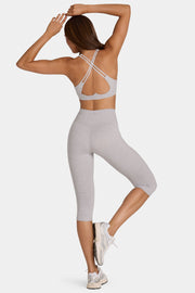 Oh Polly Bo+Tee Soft Active Legging Capri Gris Chiné Taille Haute