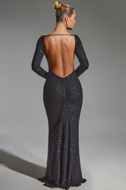 Oh Polly Jailene robe de soirée noire dos nu strass