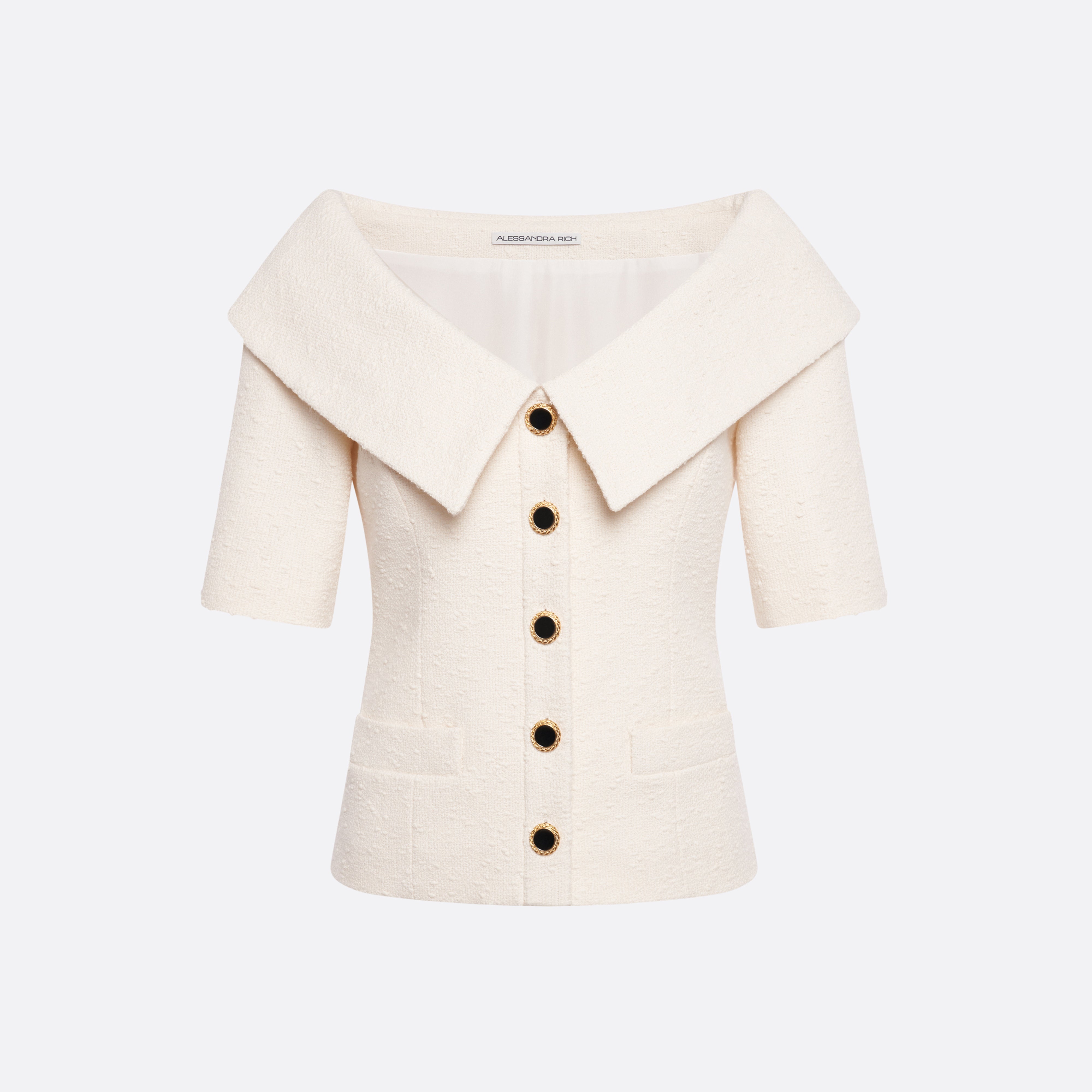 Alessandra Rich Tweed Bouclé veste ivoire épaules taille 38
