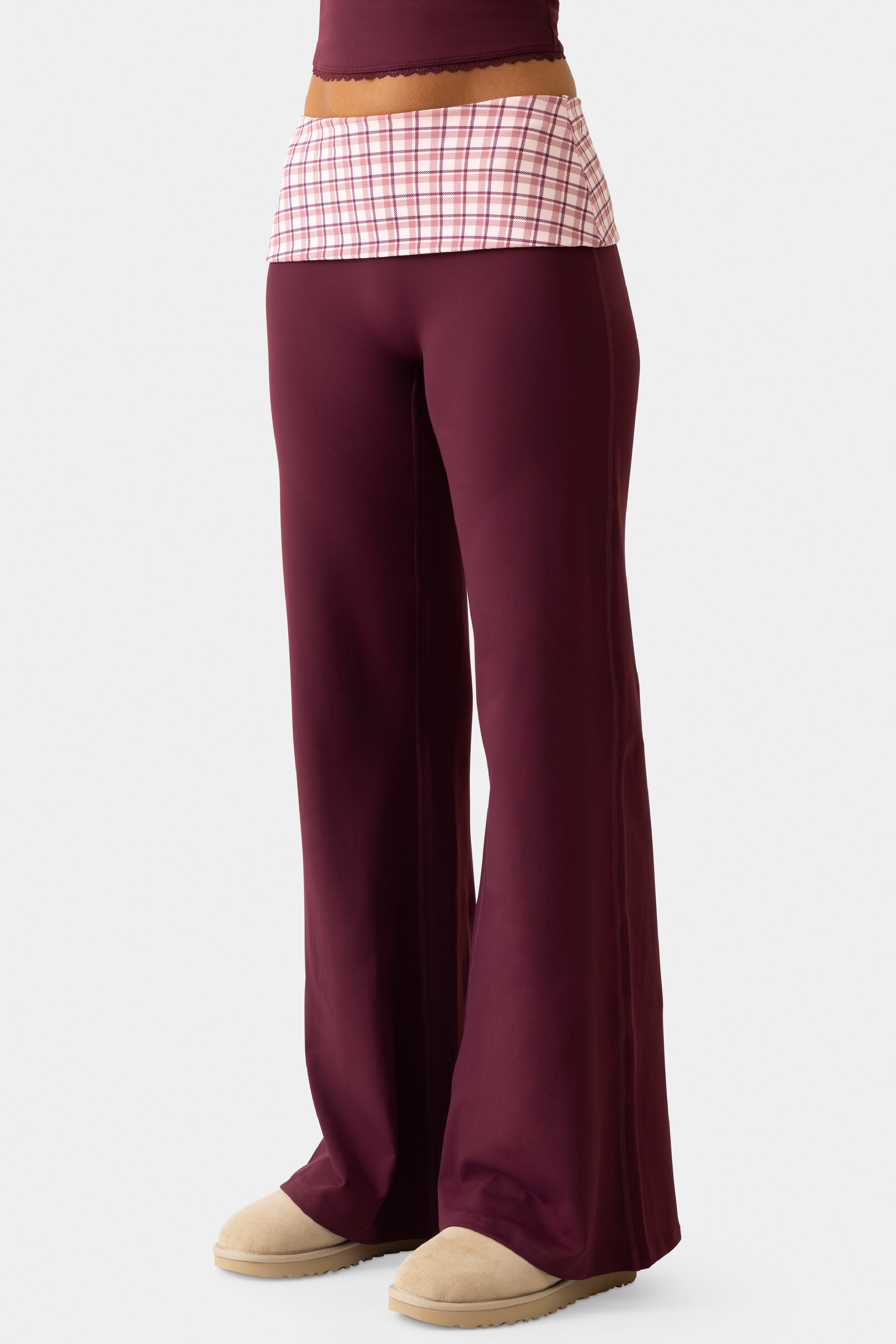 Oh Polly Bo+Tee pantalon large sport prune taille basse