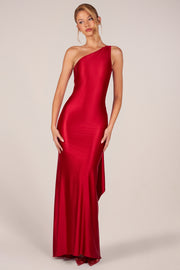 Oh Polly Adelina robe longue satin cerise dos nu