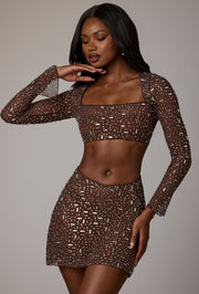 Oh Polly Embellished Giulia 7231 crop top marron strass