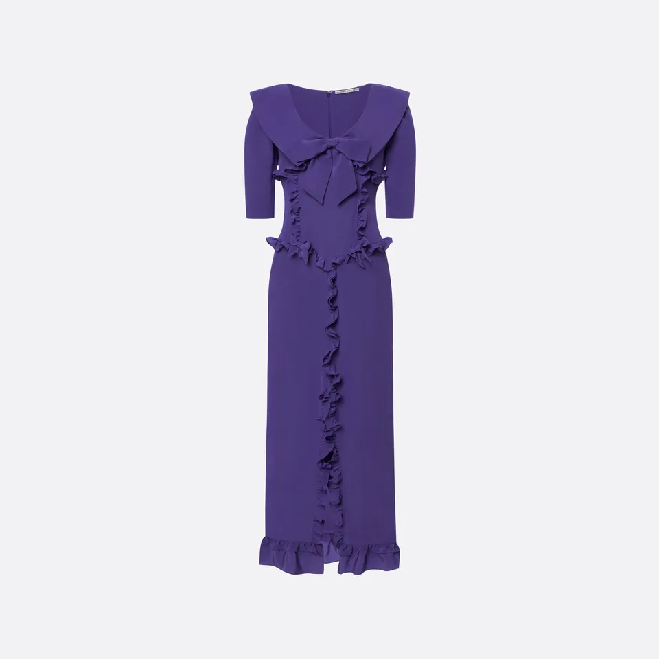 Alessandra Rich Dresses robe midi soie violet volants 38
