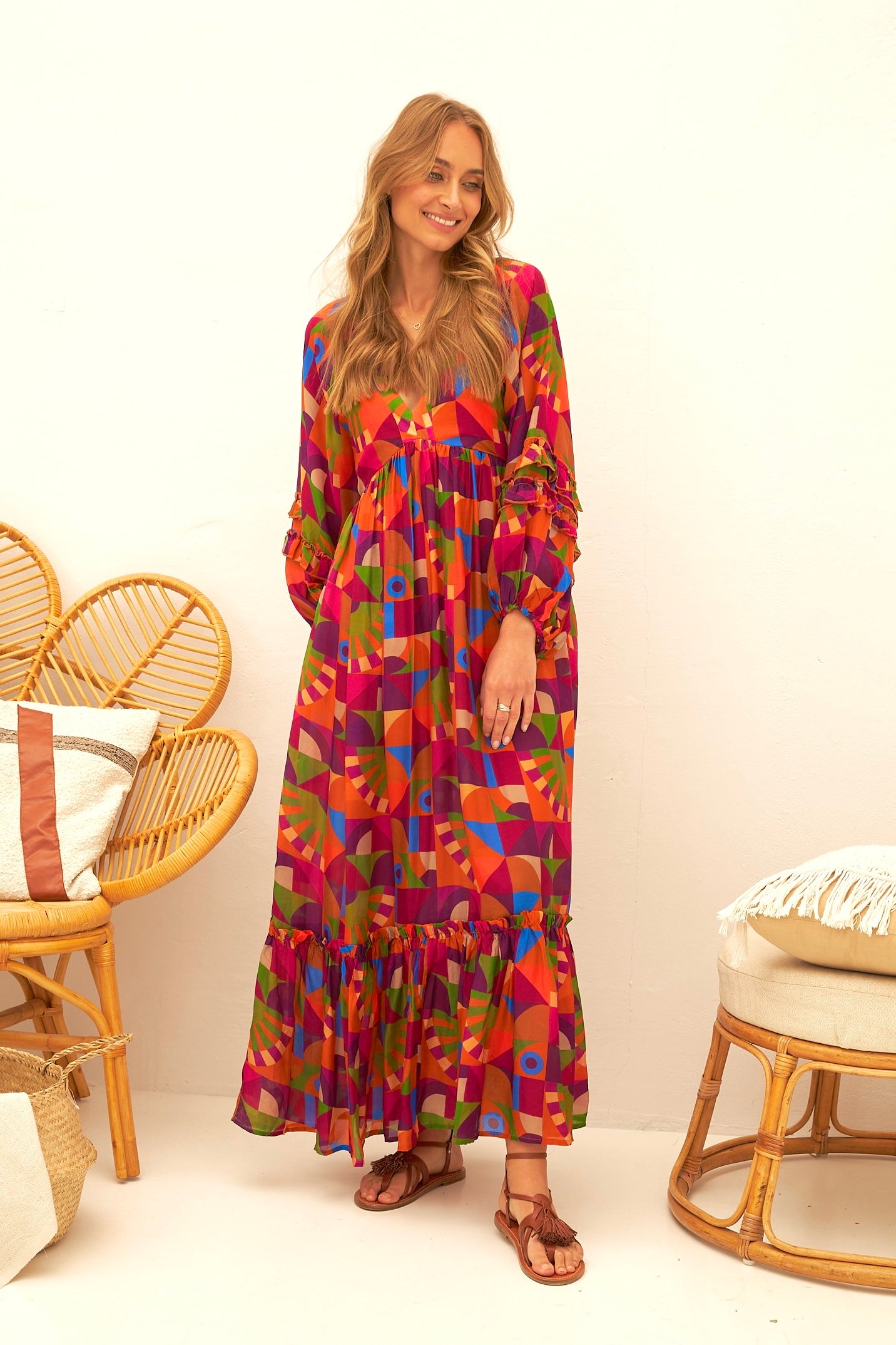 Chicosoleil Robes Georgette robe longue toucan viscose manches ballons