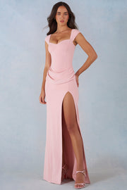Oh Polly Elva Robe Maxi Rose Poudré Col Cœur Modal