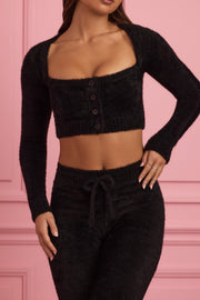 Oh Polly Sharni cardigan court noir maille duveteuse