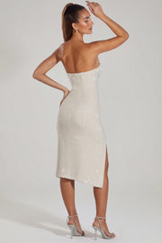 Oh Polly Embellished Verbier robe midi ivoire bandeau perlée