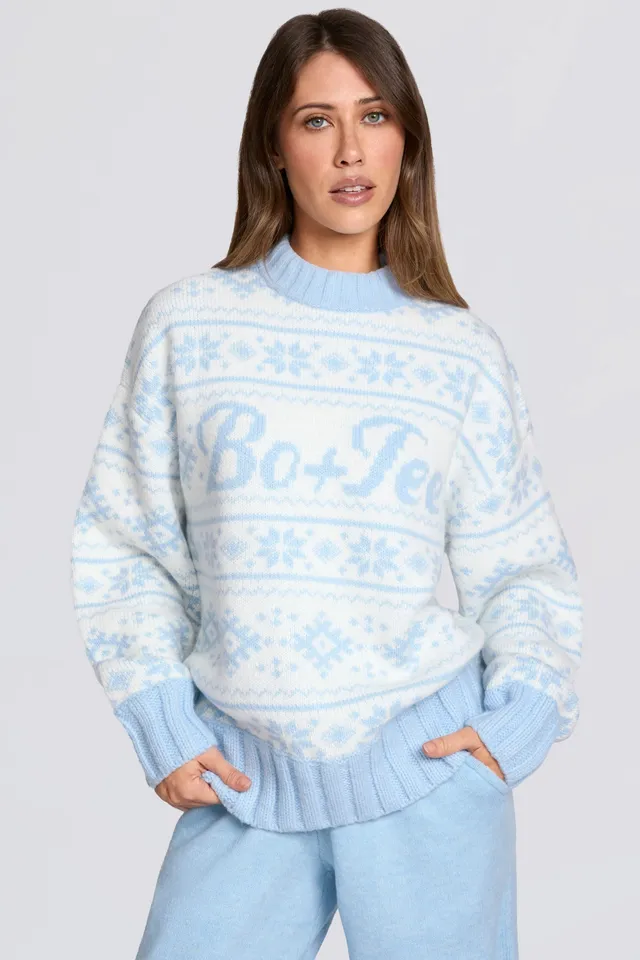 Oh Polly Knitwear Pull Jacquard Oversize Bleu Poudre Laine