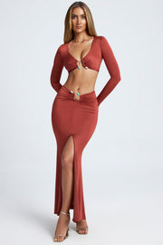 Oh Polly Skirts Adena 9251 jupe longue marron sirène fendue