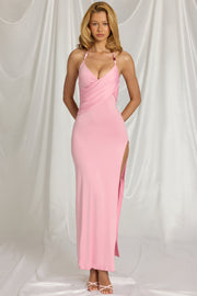 Oh Polly Indi robe maxi rose dos ouvert fendue