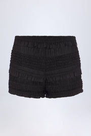Oh Polly Orla Mini Short Noir Volants Taille Mi-Haute